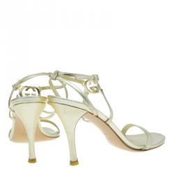 Pre Owned صندل غوتشي جلد ذهبي ميتاليك بالشعار GG وسيور مقاس 38