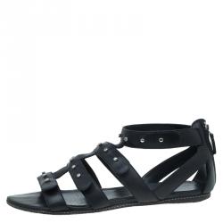 Pre Owned صندل غوتشي غلادياتور جلد أسود مرصع مقاس 38