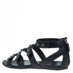 Pre Owned صندل غوتشي غلادياتور جلد أسود مرصع مقاس 38