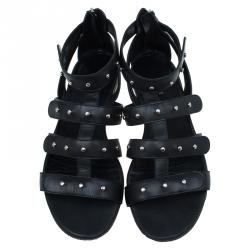 Pre Owned صندل غوتشي غلادياتور جلد أسود مرصع مقاس 38