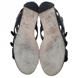 Pre Owned صندل غوتشي غلادياتور جلد أسود مرصع مقاس 38