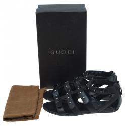Pre Owned صندل غوتشي غلادياتور جلد أسود مرصع مقاس 38