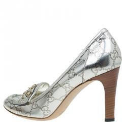 مملوكة مسبقًا حذاء كعب عالي لوفرز غوتشي جلد ذهبي ميتاليك غوتشيسيما مقاس 37