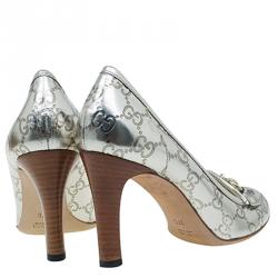 مملوكة مسبقًا حذاء كعب عالي لوفرز غوتشي جلد ذهبي ميتاليك غوتشيسيما مقاس 37