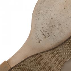 Pre Owned Gucci Beige Patent Strafish Raffia Slingback Platform Wedge Sandals Size 37.5