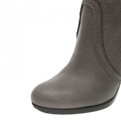 Pre Owned Gucci Grey Leather Bamboo Tassel Knee Boots Size 36.5