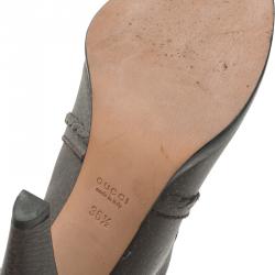 Pre Owned Gucci Grey Leather Bamboo Tassel Knee Boots Size 36.5