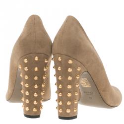 مملوكة مسبقًا حذاء كعب عالي سميك غوتشي سويدي بني مرصع بكعب سميك مقاس 37