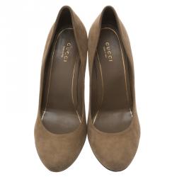 مملوكة مسبقًا حذاء كعب عالي سميك غوتشي سويدي بني مرصع بكعب سميك مقاس 37