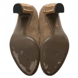 مملوكة مسبقًا حذاء كعب عالي سميك غوتشي سويدي بني مرصع بكعب سميك مقاس 37