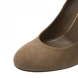 مملوكة مسبقًا حذاء كعب عالي سميك غوتشي سويدي بني مرصع بكعب سميك مقاس 37