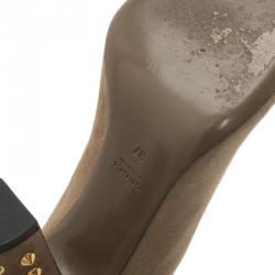 مملوكة مسبقًا حذاء كعب عالي سميك غوتشي سويدي بني مرصع بكعب سميك مقاس 37