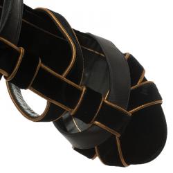 Pre Owned Gucci Black Velvet and Leather Malika Strappy Sandals Size 37.5