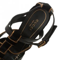 Pre Owned Gucci Black Velvet and Leather Malika Strappy Sandals Size 37.5