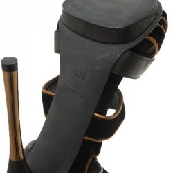 Pre Owned Gucci Black Velvet and Leather Malika Strappy Sandals Size 37.5