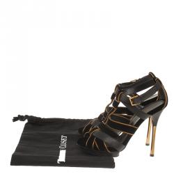 Pre Owned Gucci Black Velvet and Leather Malika Strappy Sandals Size 37.5