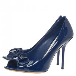 مملوكة مسبقًا حذاء كعب عالي غوتشي هورسبيت جلد أزرق كحلي مقدمة مفتوحة مقاس 37.5