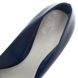 مملوكة مسبقًا حذاء كعب عالي غوتشي هورسبيت جلد أزرق كحلي مقدمة مفتوحة مقاس 37.5