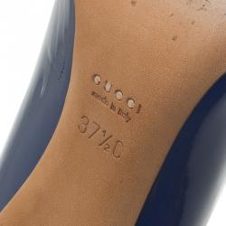 مملوكة مسبقًا حذاء كعب عالي غوتشي هورسبيت جلد أزرق كحلي مقدمة مفتوحة مقاس 37.5