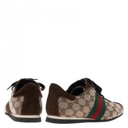 Pre Owned Gucci Beige Guccissima Canvas and Brown Suede Web Detail Sneakers Size 39
