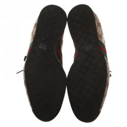 Pre Owned Gucci Beige Guccissima Canvas and Brown Suede Web Detail Sneakers Size 39