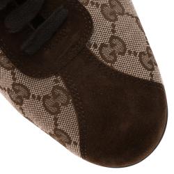 Pre Owned Gucci Beige Guccissima Canvas and Brown Suede Web Detail Sneakers Size 39
