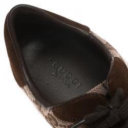 Pre Owned Gucci Beige Guccissima Canvas and Brown Suede Web Detail Sneakers Size 39