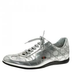 Pre Owned Gucci Silver Mirror Guccissima Leather Sneakers Size 37 