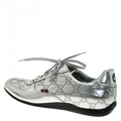 Pre Owned Gucci Silver Mirror Guccissima Leather Sneakers Size 37 