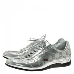 Pre Owned Gucci Silver Mirror Guccissima Leather Sneakers Size 37 