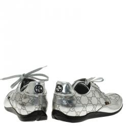 Pre Owned Gucci Silver Mirror Guccissima Leather Sneakers Size 37 