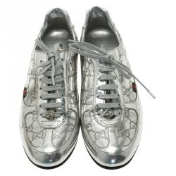 Pre Owned Gucci Silver Mirror Guccissima Leather Sneakers Size 37 