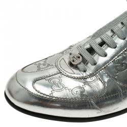 Pre Owned Gucci Silver Mirror Guccissima Leather Sneakers Size 37 