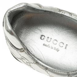 Pre Owned Gucci Silver Mirror Guccissima Leather Sneakers Size 37 