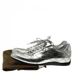 Pre Owned Gucci Silver Mirror Guccissima Leather Sneakers Size 37 