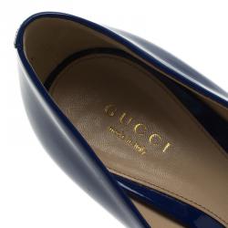 مملوكة مسبقًا Gucci Blue Patent New Hollywood Horsebit Peep Toe Pumps Size 36.5