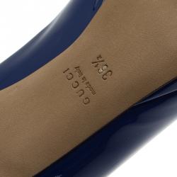 مملوكة مسبقًا Gucci Blue Patent New Hollywood Horsebit Peep Toe Pumps Size 36.5
