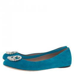 Pre Owned حذاء بالييه فلات غوتشي سويدي أزرق GG كريستال مقاس 39.5