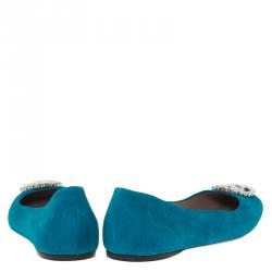 Pre Owned حذاء بالييه فلات غوتشي سويدي أزرق GG كريستال مقاس 39.5