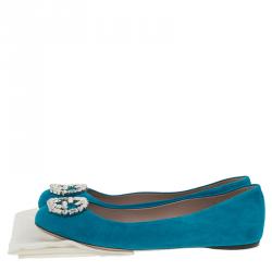 Pre Owned حذاء بالييه فلات غوتشي سويدي أزرق GG كريستال مقاس 39.5