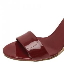 Pre Owned Gucci Red Patent Santander Ankle Strap Cork Wedge Sandals Size 36