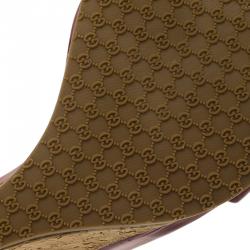 Pre Owned Gucci Red Patent Santander Ankle Strap Cork Wedge Sandals Size 36