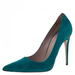 Pre Owned Gucci Turquoise Suede Adina Horsebit Detail Pumps Size 40