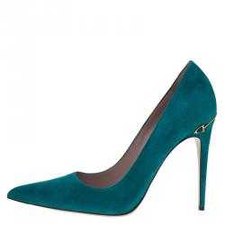 Pre Owned Gucci Turquoise Suede Adina Horsebit Detail Pumps Size 40