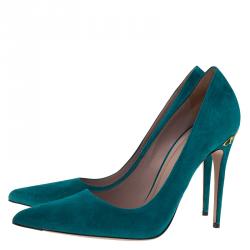 Pre Owned Gucci Turquoise Suede Adina Horsebit Detail Pumps Size 40