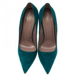 Pre Owned Gucci Turquoise Suede Adina Horsebit Detail Pumps Size 40