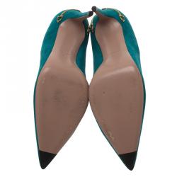 Pre Owned Gucci Turquoise Suede Adina Horsebit Detail Pumps Size 40