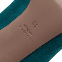 Pre Owned Gucci Turquoise Suede Adina Horsebit Detail Pumps Size 40