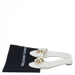 مملوكة مسبقًا Gucci Cream Leather Interlocking GG Flat Slides Size 40.5