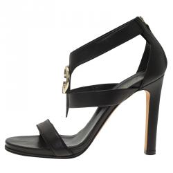 مملوكة مسبقًا Gucci Black Leather GG Back Zip Sandals Size 37.5